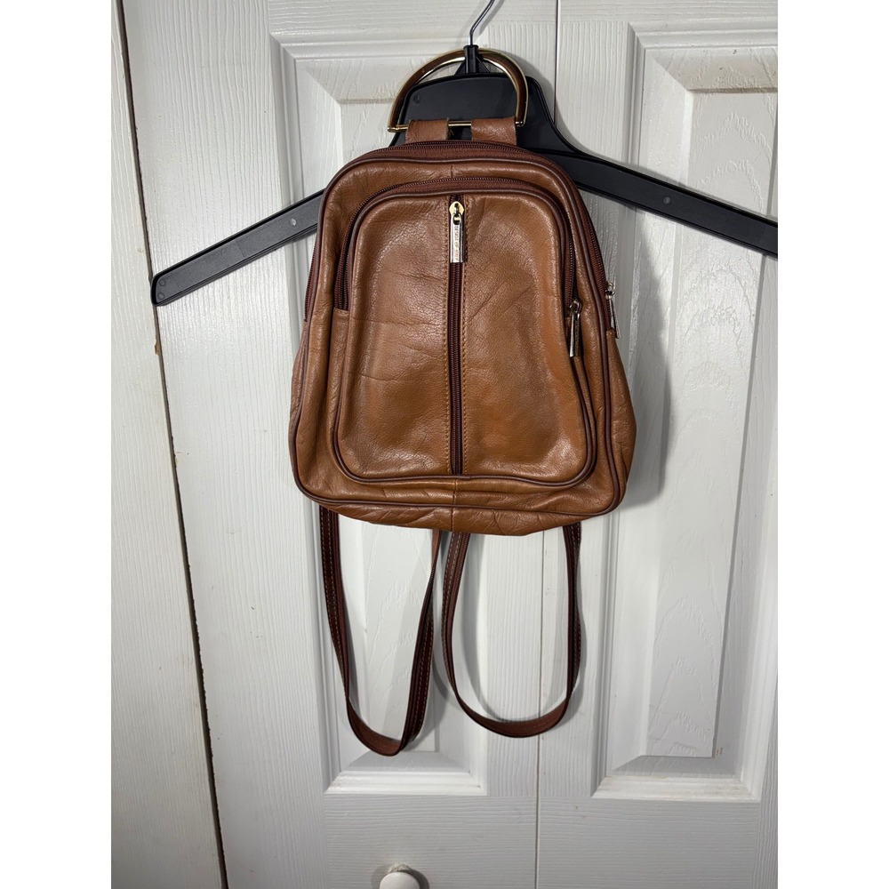 Design of Italy Leather Backpack Purse‎ Brown Small Zip Travel Bag